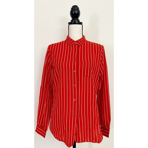 Vintage Tops - Vintage 80s Vertical Stripe Button Down Blouse